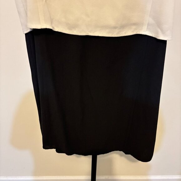 Eileen Fisher Silk Two Tone V Neck Sleeveless Shift Dress Bone Black - Picture 8 of 10